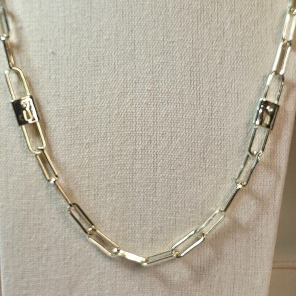 Gold Paperclip Chain Necklace with Accent Links Long 36" – Modern Chic Layering - Picture 4 of 6